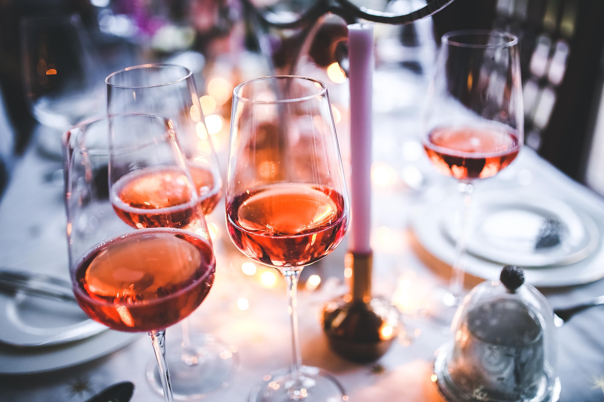Rosé glasses by candlelight